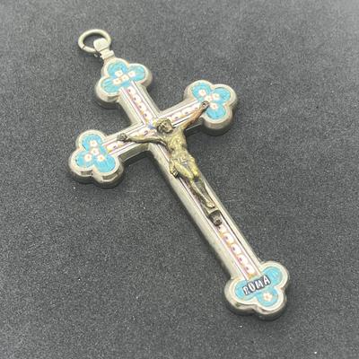 LOT 43: Antique Micro-Mosaic Crucifix Cross Pendant