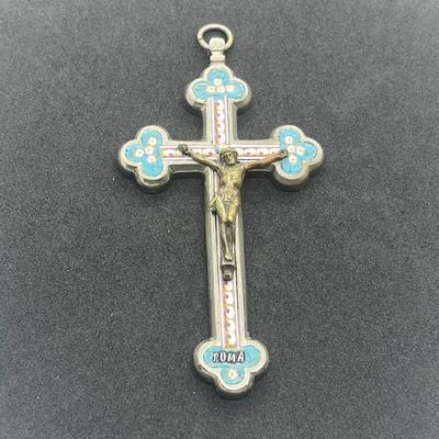 LOT 43: Antique Micro-Mosaic Crucifix Cross Pendant