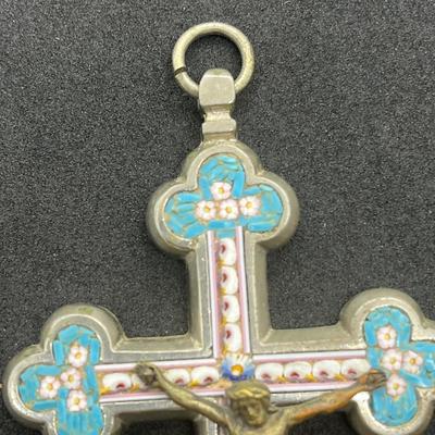 LOT 43: Antique Micro-Mosaic Crucifix Cross Pendant