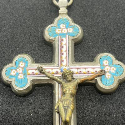 LOT 43: Antique Micro-Mosaic Crucifix Cross Pendant