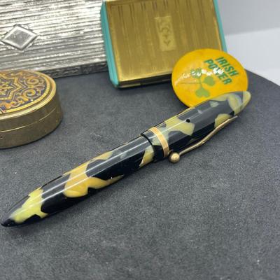 LOT 54: Fun Odds and Ends: Vintage Cigarette Case, Pen, Marbles, Trinket Box and More