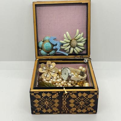 LOT 57: Craft Lot with Wooden Trinket Box