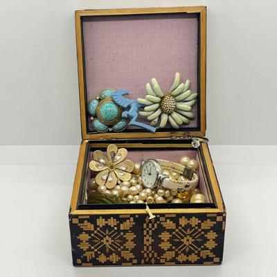 LOT 57: Craft Lot with Wooden Trinket Box