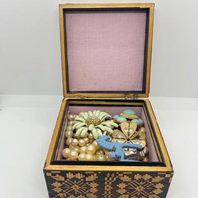 LOT 57: Craft Lot with Wooden Trinket Box