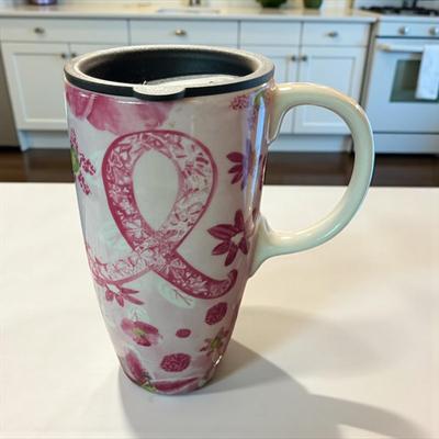 Sale Photo Thumbnail #190: Pink Ribbon Floral 17 oz Ceramic Cup in Box