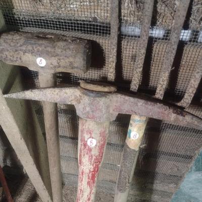 Sledgehammer, Pick Axe and Mulch Fork #B