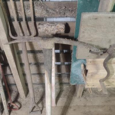 Sledgehammer, Pick Axe and Mulch Fork #C