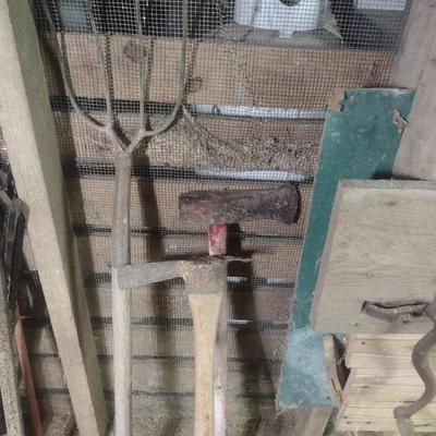 Maul, Pick Axe and Hay Fork