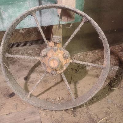 Vintage Metal Wheelbarrow Wheel and Pulley with Hook
