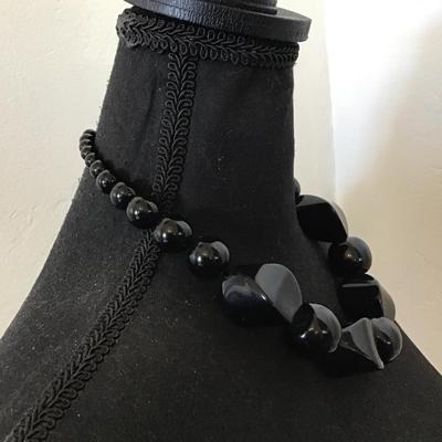 Big chunky jet black bead statement collar necklace