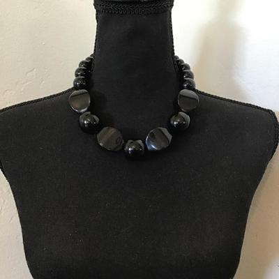 Big chunky jet black bead statement collar necklace