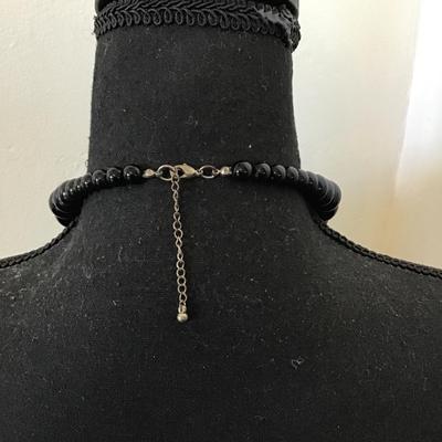 Big chunky jet black bead statement collar necklace