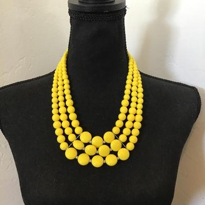 Claires, lemon, yellow bead, statement, necklace, silver toned
