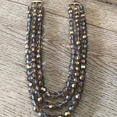 Beautiful Vintage gold and smoky, faceted, crystal or glass bead, multistrand statement, necklace