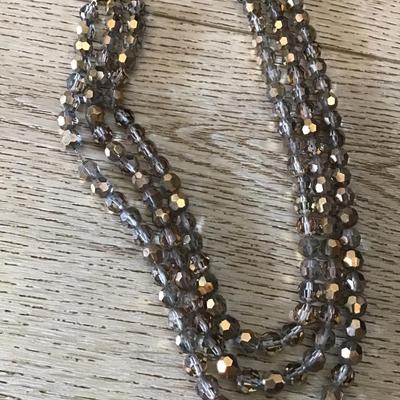 Beautiful Vintage gold and smoky, faceted, crystal or glass bead, multistrand statement, necklace