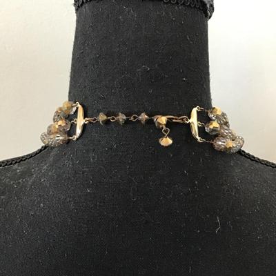Beautiful Vintage gold and smoky, faceted, crystal or glass bead, multistrand statement, necklace