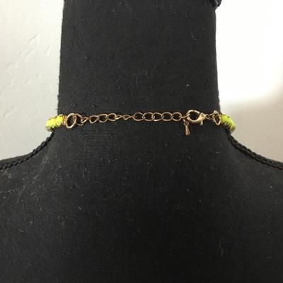 Vintage, gold tone, highlighter, green statement, necklace