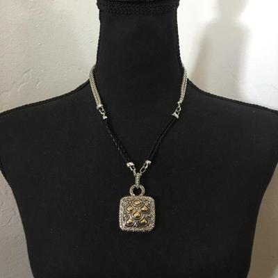 Very nice silver tone, cable, chain and braided leather, gold and silver tone, pendant , necklace