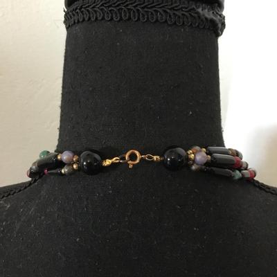 Very nice vintage Black and multicolored bead, multi strand necklace