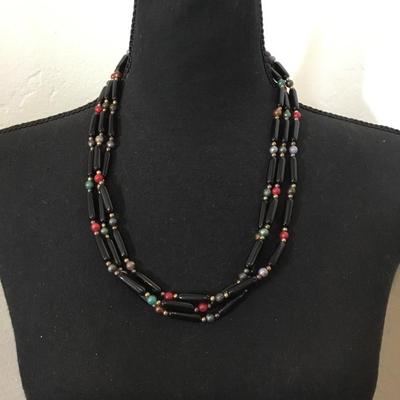 Very nice vintage Black and multicolored bead, multi strand necklace