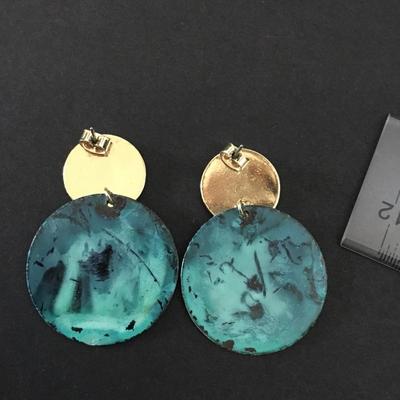Wild, gypsy soul, gold tone, turquoise, blue metal stud dangle earrings