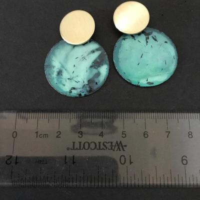 Wild, gypsy soul, gold tone, turquoise, blue metal stud dangle earrings