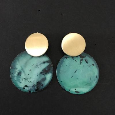 Wild, gypsy soul, gold tone, turquoise, blue metal stud dangle earrings