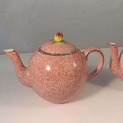 Sale Photo Thumbnail #720: Pair of Homestead Ware England Porcelain Teapots.  One has chip on spout.