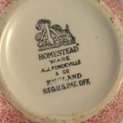 Sale Photo Thumbnail #724: Pair of Homestead Ware England Porcelain Teapots.  One has chip on spout.