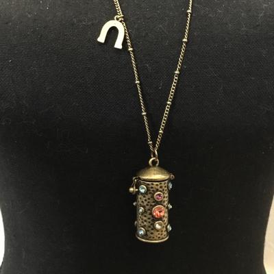 By, Jewelmint brass cylinder, pendant, multicolored rhinestone