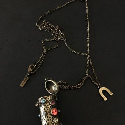 By, Jewelmint brass cylinder, pendant, multicolored rhinestone