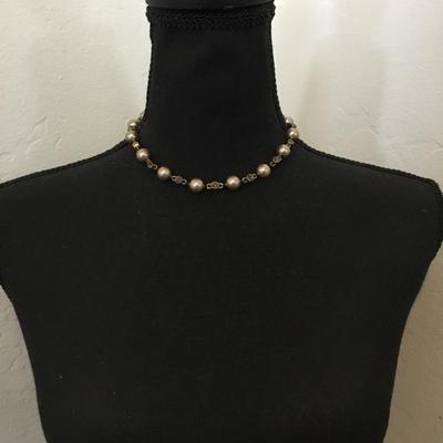 Beautiful vintage Givenchy faux pearl chocolate, crystal rhinestone necklace