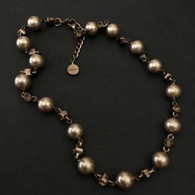 Beautiful vintage Givenchy faux pearl chocolate, crystal rhinestone necklace