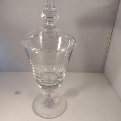 Sale Photo Thumbnail #726: Large Crystal Apothecary Jar with Lid- Possibly Val St. Lambert- Approx 15" Tall