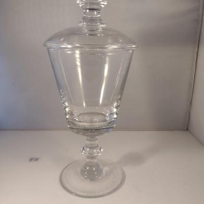 Sale Photo Thumbnail #725: Large Crystal Apothecary Jar with Lid- Possibly Val St. Lambert- Approx 15" Tall