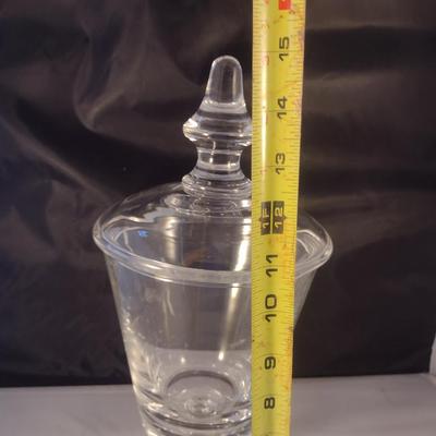 Sale Photo Thumbnail #732: Large Crystal Apothecary Jar with Lid- Possibly Val St. Lambert- Approx 15" Tall