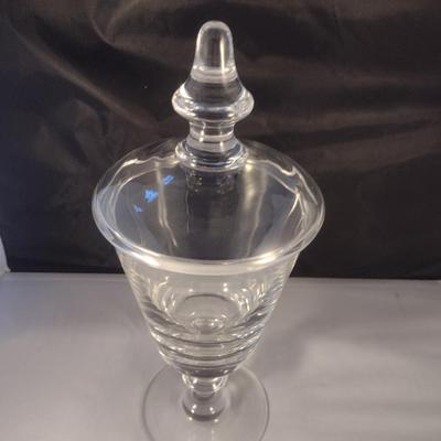 Sale Photo Thumbnail #728: Large Crystal Apothecary Jar with Lid- Possibly Val St. Lambert- Approx 15" Tall