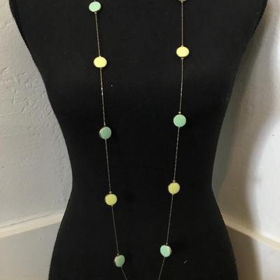 Pastel enamel circular gold and silver, toned, long necklace, vintage, 80s
