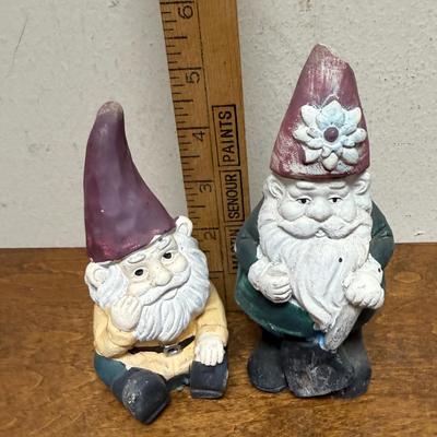 Vintage Garden Gnome Statues Figurine Detailed Raised Relief Multi Colored Painted Concrete