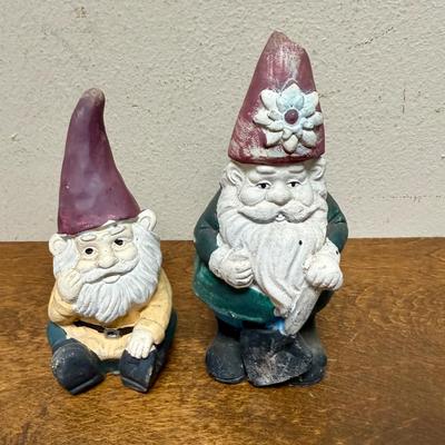 Vintage Garden Gnome Statues Figurine Detailed Raised Relief Multi Colored Painted Concrete