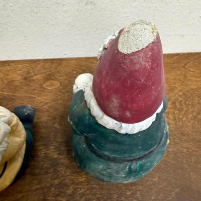 Vintage Garden Gnome Statues Figurine Detailed Raised Relief Multi Colored Painted Concrete