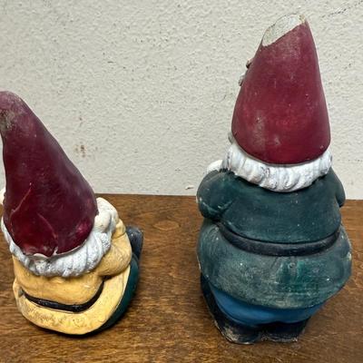 Vintage Garden Gnome Statues Figurine Detailed Raised Relief Multi Colored Painted Concrete