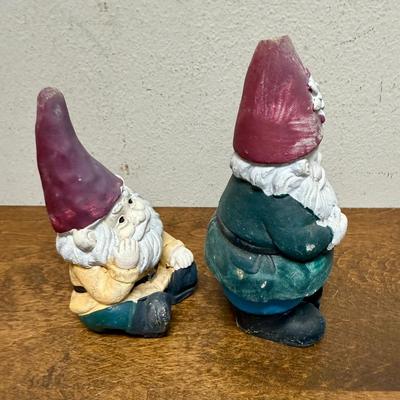 Vintage Garden Gnome Statues Figurine Detailed Raised Relief Multi Colored Painted Concrete