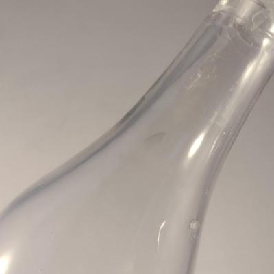 Sale Photo Thumbnail #796: Art Glass Decanter with Stopper.  Item has chipping on stopper- please see all pictures for condition.