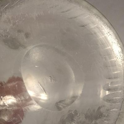 Sale Photo Thumbnail #804: Art Glass Decanter with Stopper- Etched Dainty Design- Approx 10 3/4" Tall.  Stopper has chipping.