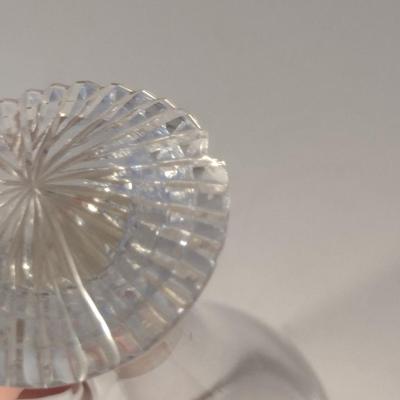 Sale Photo Thumbnail #808: Glass Decanter with Stopper- Approx 9 5/8" Tall.  Stopper has some chipping.