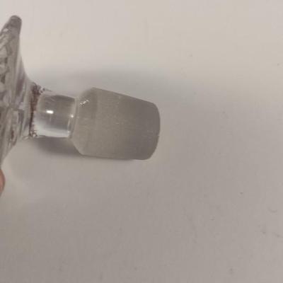 Sale Photo Thumbnail #809: Glass Decanter with Stopper- Approx 9 5/8" Tall.  Stopper has some chipping.