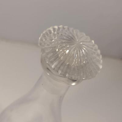 Sale Photo Thumbnail #807: Glass Decanter with Stopper- Approx 9 5/8" Tall.  Stopper has some chipping.
