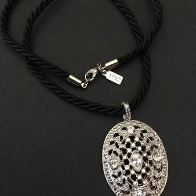 Gorgeous, 1928, , crystal oval pendant cord necklace Victorian inspired