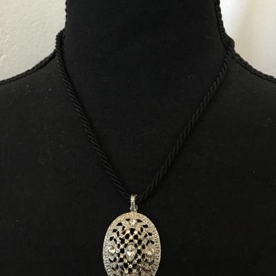 Gorgeous, 1928, , crystal oval pendant cord necklace Victorian inspired